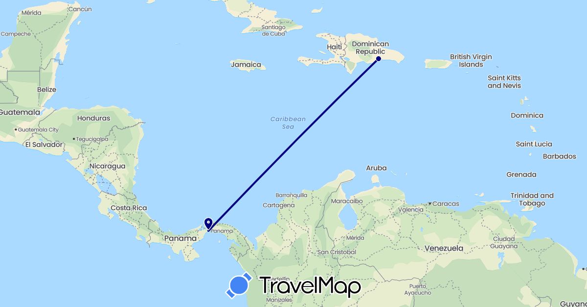 TravelMap itinerary: driving in Dominican Republic, Panama (North America)